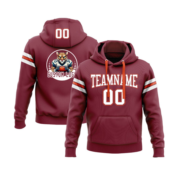 Custom Crimson Vintage USA Flag Cream-Black Personalized Sports Team Embroidered Pullover Hoodie