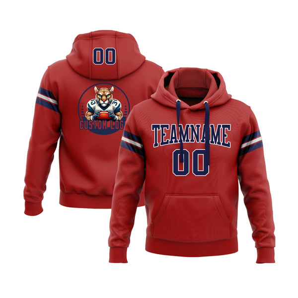 Custom Red Navy-White Personalized Sports Team Embroidered Pullover Hoodie