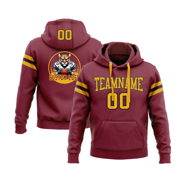 Custom Crimson Gold-Black Personalized Sports Team Embroidered Pullover Hoodie