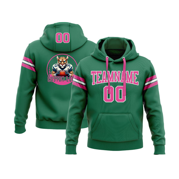 Custom Kelly Green Pink-White Personalized Sports Team Embroidered Pullover Hoodie