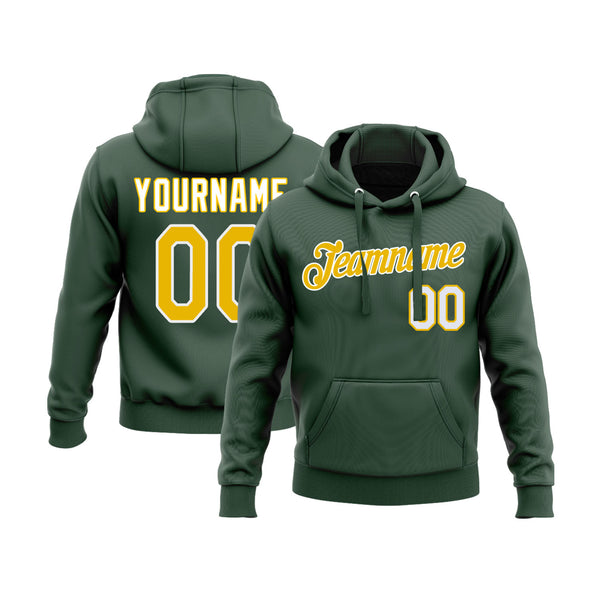 Custom Green Gold-White Personalized Sports Team Embroidered Pullover Hoodie