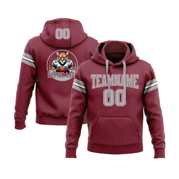 Custom Crimson Gray-White Personalized Sports Team Embroidered Pullover Hoodie