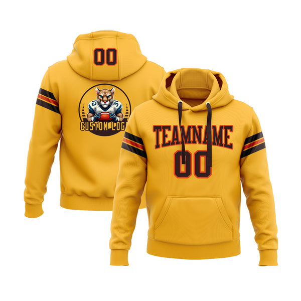Custom Gold Brown-Orange Personalized Sports Team Embroidered Pullover Hoodie
