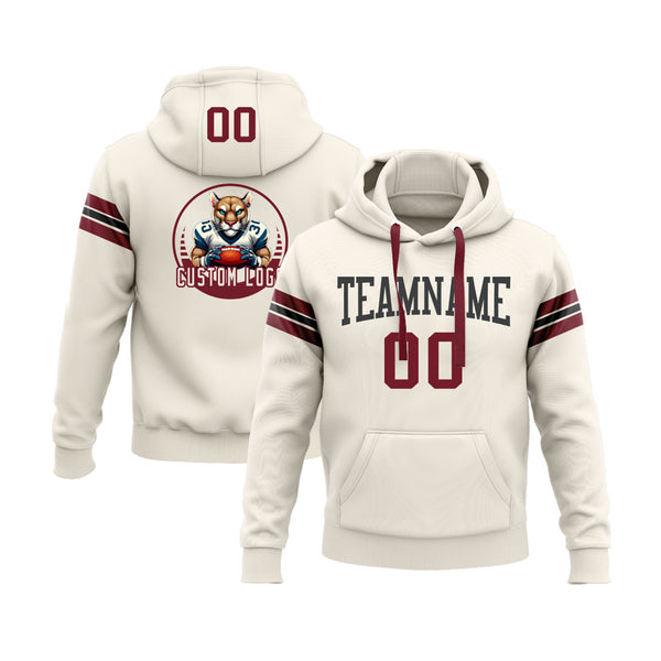 Custom Cream Crimson-Black Personalized Sports Team Embroidered Pullover Hoodie
