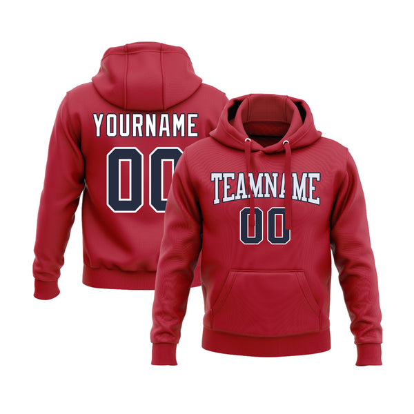 Custom Red Navy-White Personalized Sports Team Embroidered Pullover Hoodie