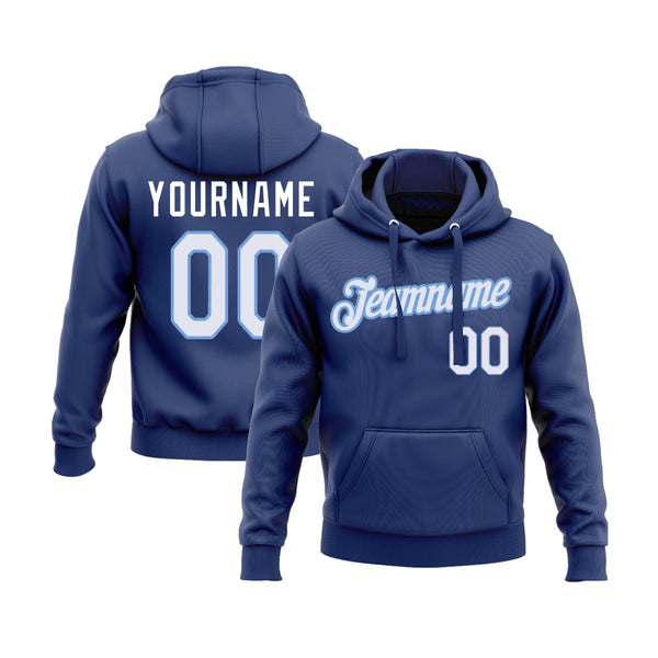 Custom Royal White-Light Blue Personalized Sports Team Embroidered Pullover Hoodie