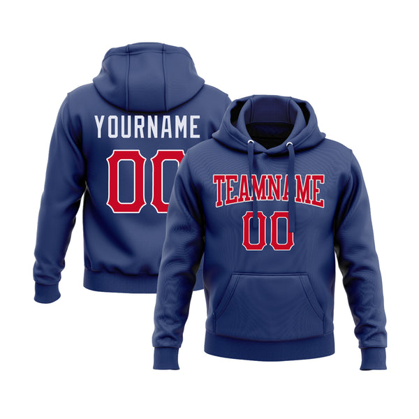 Custom Royal Red-White Personalized Sports Team Embroidered Pullover Hoodie