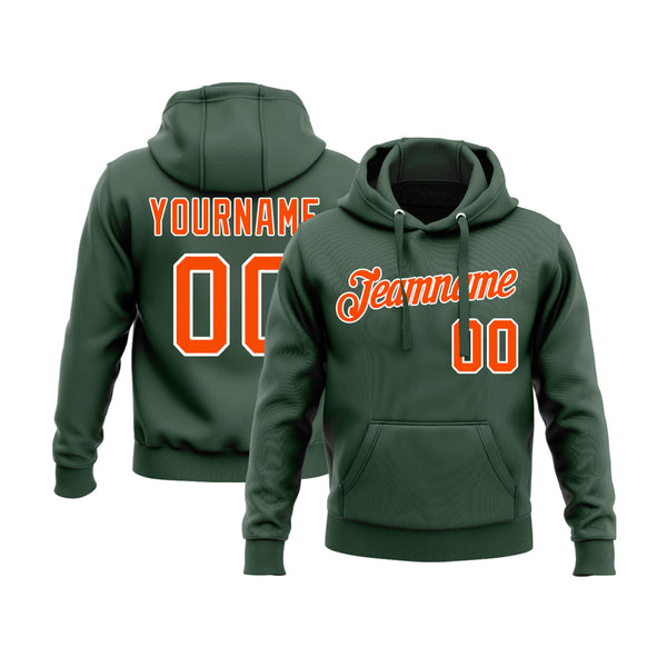 Custom Green Orange-White Personalized Sports Team Embroidered Pullover Hoodie