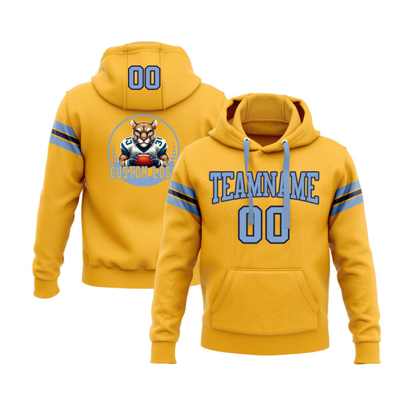 Custom Gold Light Blue-Navy Personalized Sports Team Embroidered Pullover Hoodie