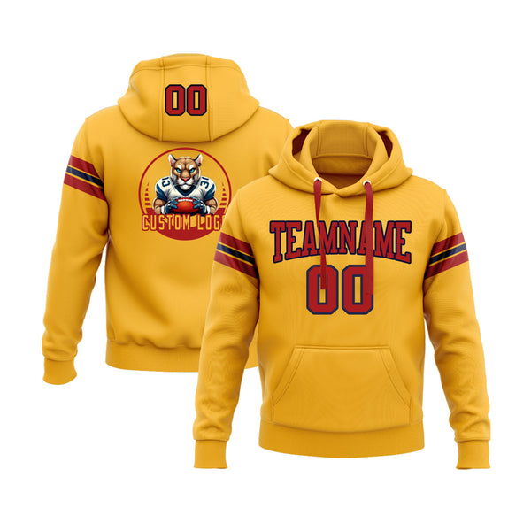 Custom Gold Red-Navy Personalized Sports Team Embroidered Pullover Hoodie