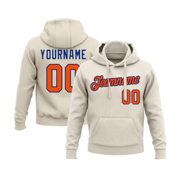 Custom Cream Orange-Royal Personalized Sports Team Embroidered Pullover Hoodie