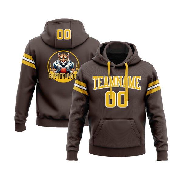 Custom Brown Gold-White Personalized Sports Team Embroidered Pullover Hoodie