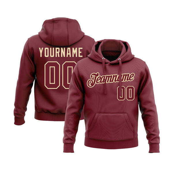 Custom Burgundy Burgundy-Cream Personalized Sports Team Embroidered Pullover Hoodie