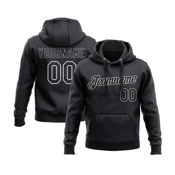 Custom Black Black-Gray Personalized Sports Team Embroidered Pullover Hoodie