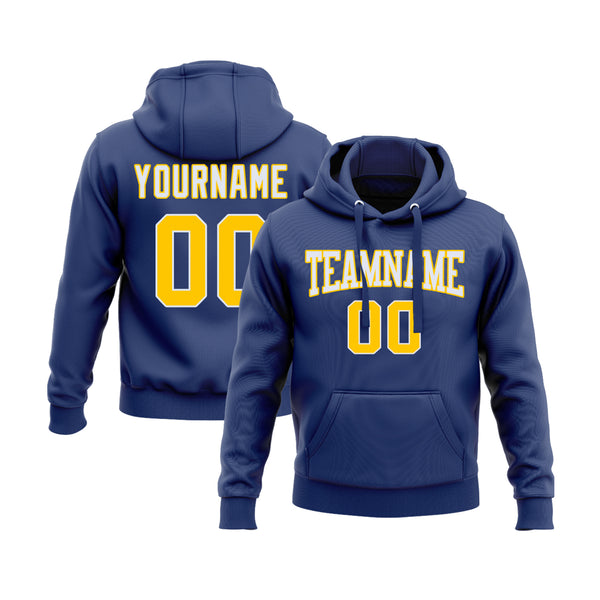Custom Royal Gold-White Personalized Sports Team Embroidered Pullover Hoodie