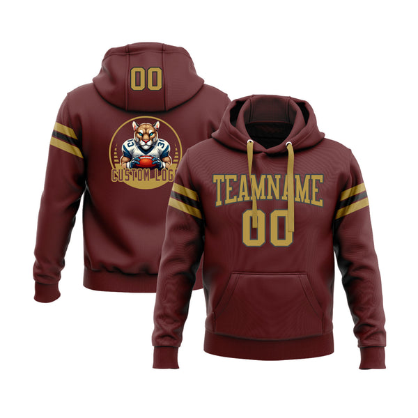 Custom Burgundy Old Gold-Black Personalized Sports Team Embroidered Pullover Hoodie