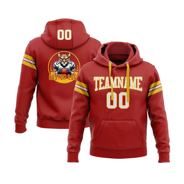 Custom Red White-Gold Personalized Sports Team Embroidered Pullover Hoodie