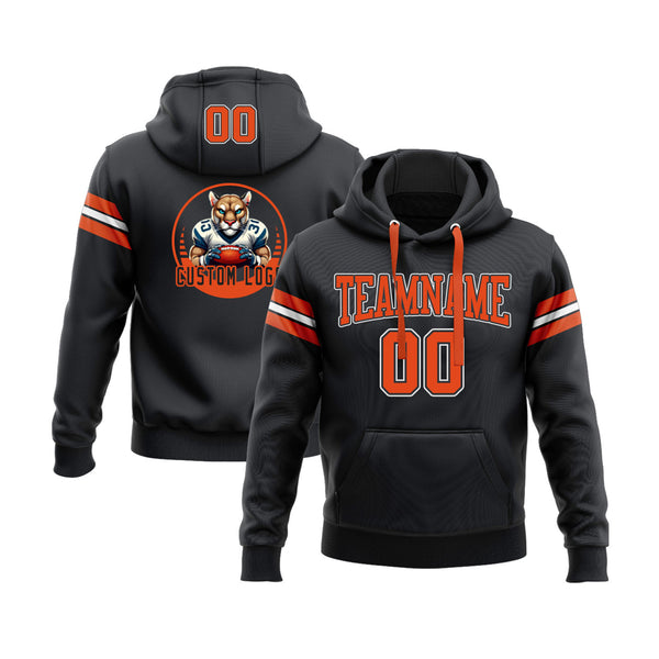 Custom Black Orange-White Personalized Sports Team Embroidered Pullover Hoodie