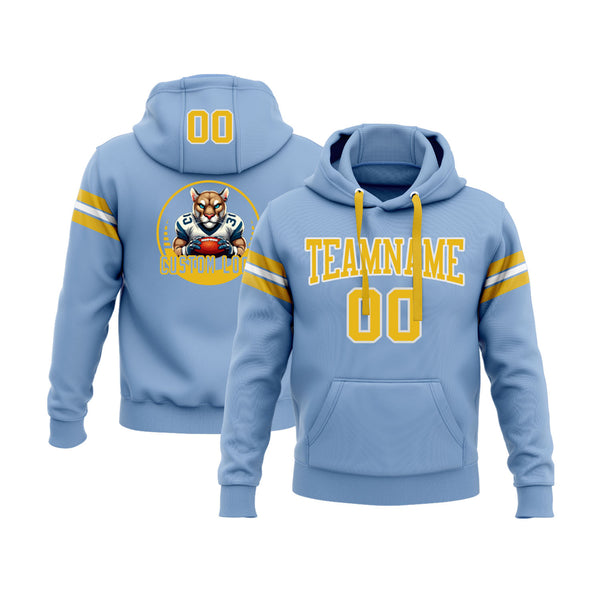 Custom Light Blue Gold-White Personalized Sports Team Embroidered Pullover Hoodie