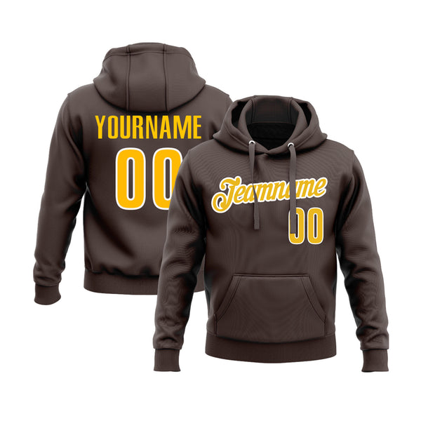 Custom Brown Gold-White Personalized Sports Team Embroidered Pullover Hoodie