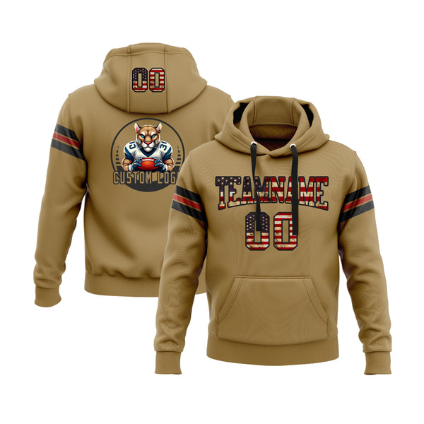 Custom Old Gold Vintage USA Flag Black-Crimson Personalized Sports Team Embroidered Pullover Hoodie