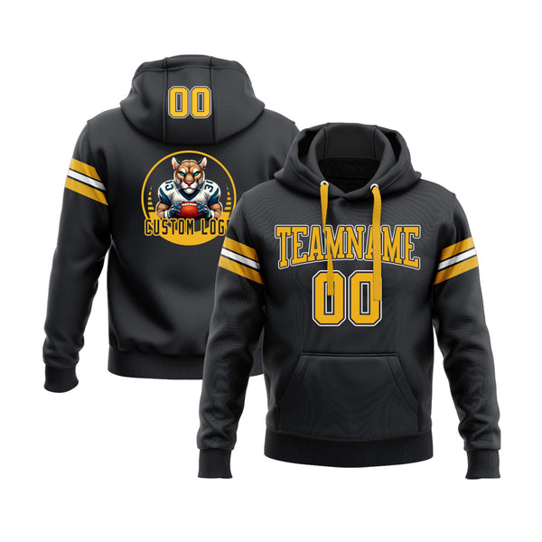 Custom Black Gold-White Personalized Sports Team Embroidered Pullover Hoodie