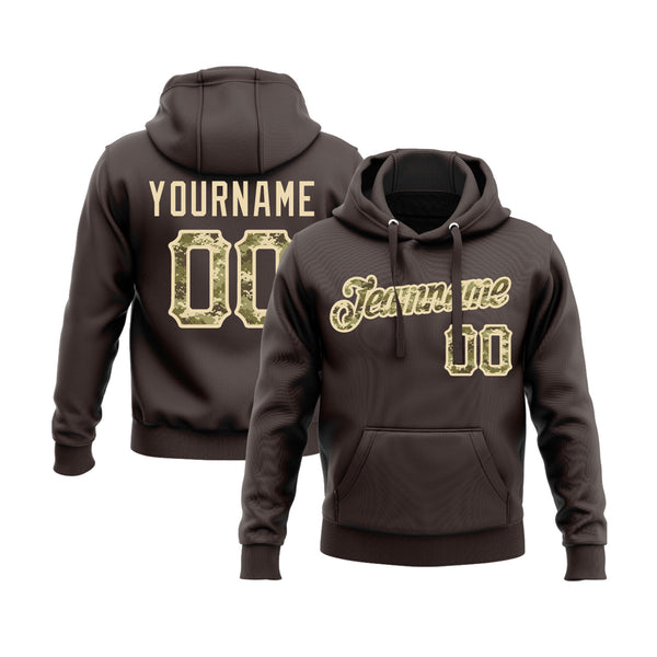 Custom Brown Camo-Cream Personalized Sports Team Embroidered Pullover Hoodie