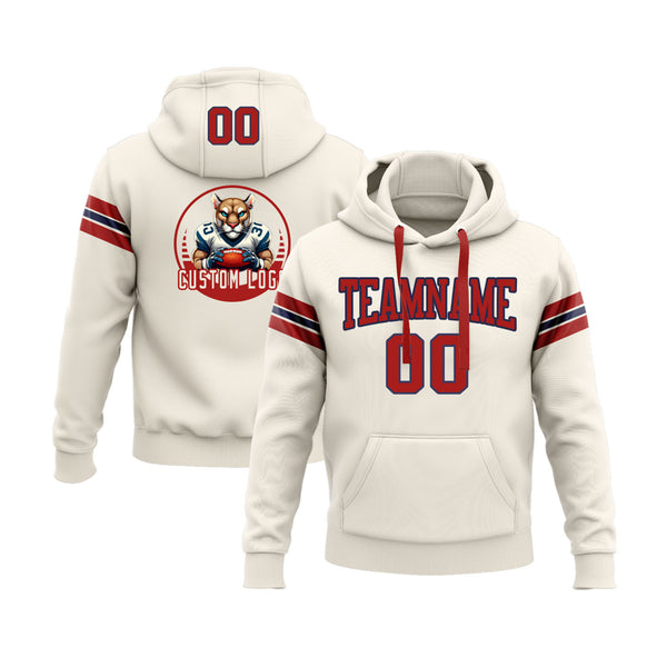Custom Cream Red-Navy Personalized Sports Team Embroidered Pullover Hoodie