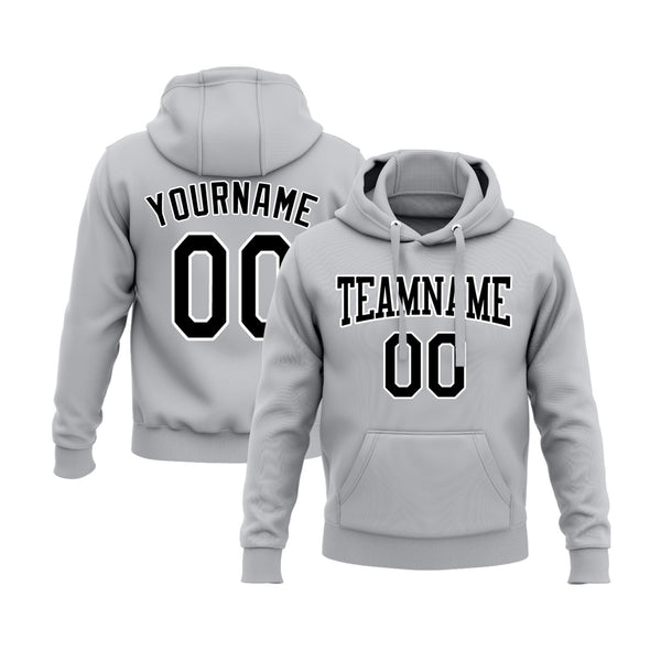 Custom Gray Black-White Personalized Sports Team Embroidered Pullover Hoodie
