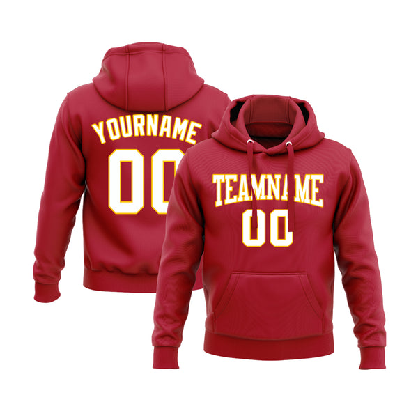 Custom Red White-Gold Personalized Sports Team Embroidered Pullover Hoodie