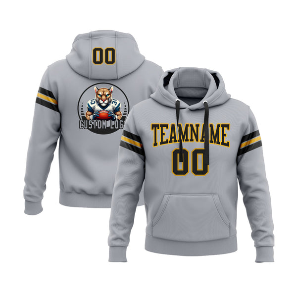 Custom Gray Black-Gold Personalized Sports Team Embroidered Pullover Hoodie