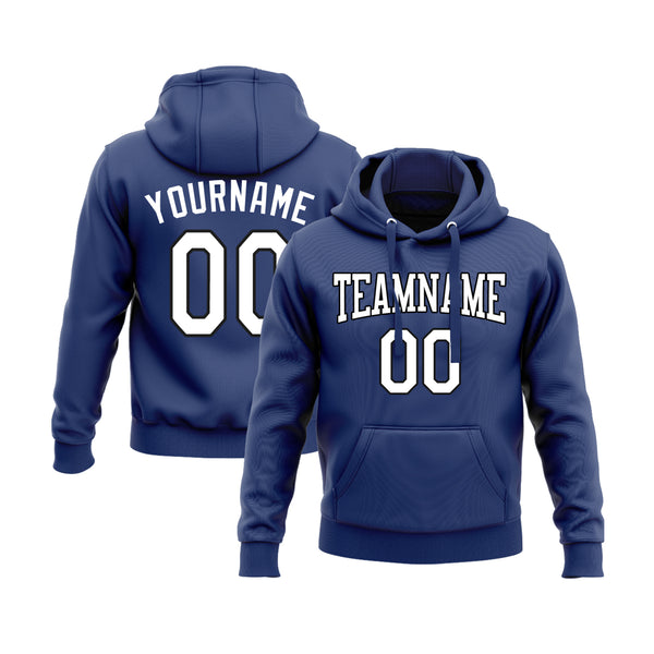 Custom Royal White-Black Personalized Sports Team Embroidered Pullover Hoodie