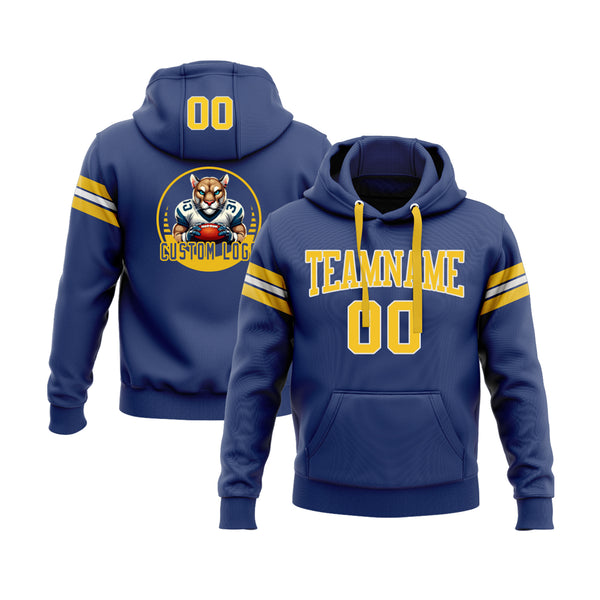 Custom Royal Gold-White Personalized Sports Team Embroidered Pullover Hoodie