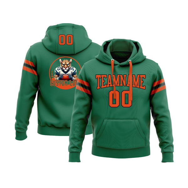Custom Kelly Green Orange-Black Personalized Sports Team Embroidered Pullover Hoodie