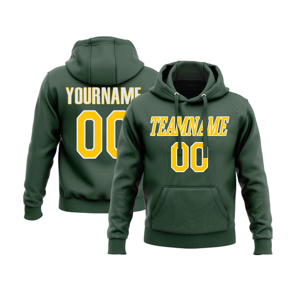 Custom Green Gold-White Personalized Sports Team Embroidered Pullover Hoodie