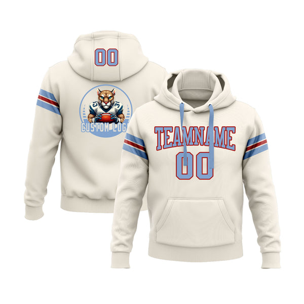 Custom Cream Light Blue-Red Personalized Sports Team Embroidered Pullover Hoodie