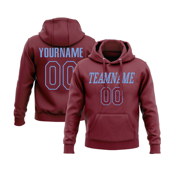 Custom Burgundy Burgundy-Light Blue Personalized Sports Team Embroidered Pullover Hoodie