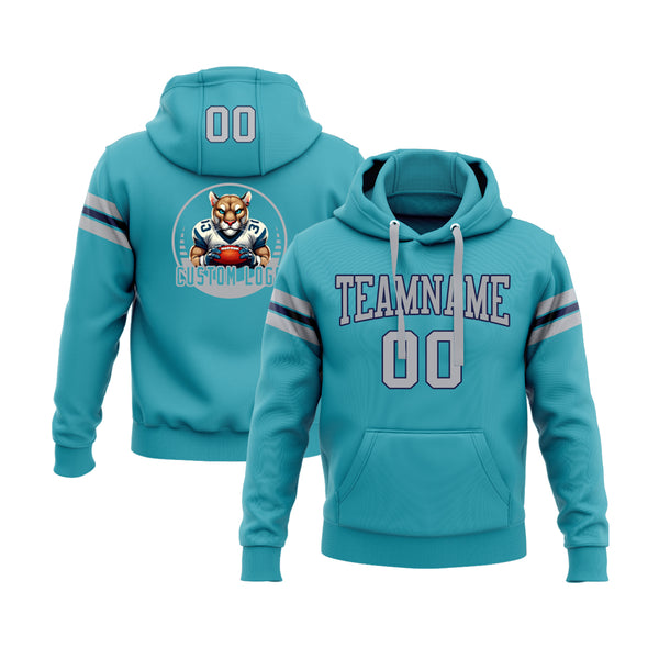 Custom Teal Gray-Navy Personalized Sports Team Embroidered Pullover Hoodie