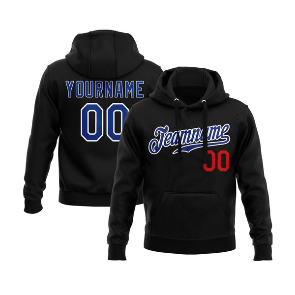 Custom Black Royal-Red Personalized Sports Team Embroidered Pullover Hoodie