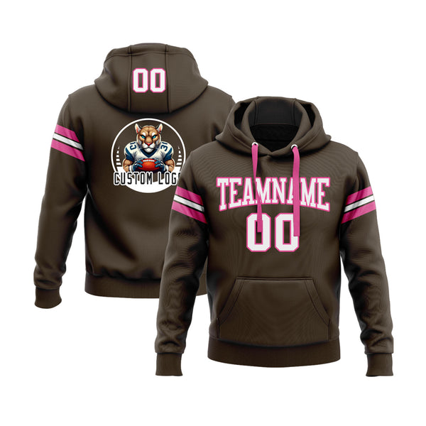 Custom Brown White-Pink Personalized Sports Team Embroidered Pullover Hoodie