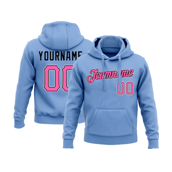 Custom Light Blue Pink-Black Personalized Sports Team Embroidered Pullover Hoodie