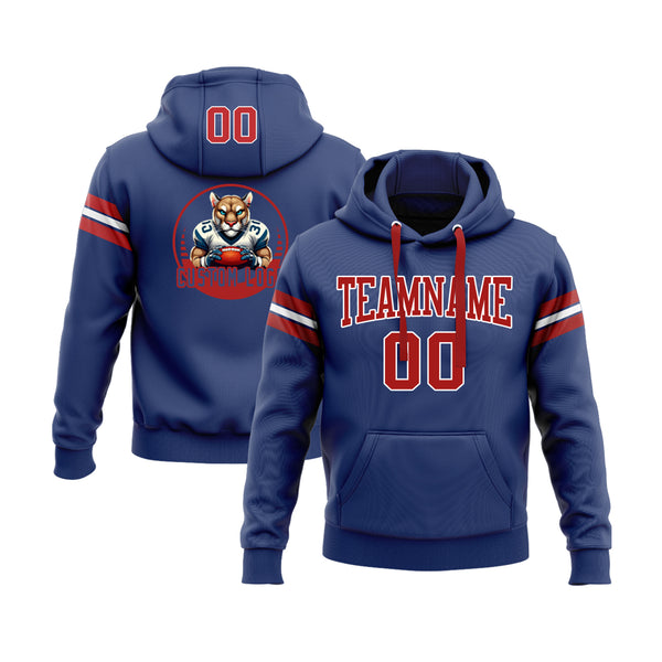 Custom Royal Red-White Personalized Sports Team Embroidered Pullover Hoodie