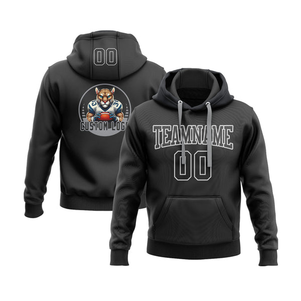 Custom Black Black-Gray Personalized Sports Team Embroidered Pullover Hoodie