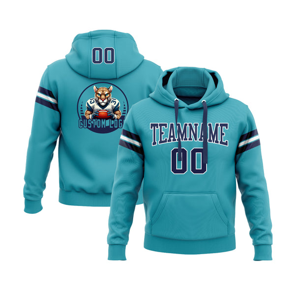 Custom Teal Navy-White Personalized Sports Team Embroidered Pullover Hoodie