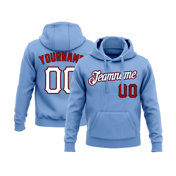 Custom Light Blue White-Red Personalized Sports Team Embroidered Pullover Hoodie