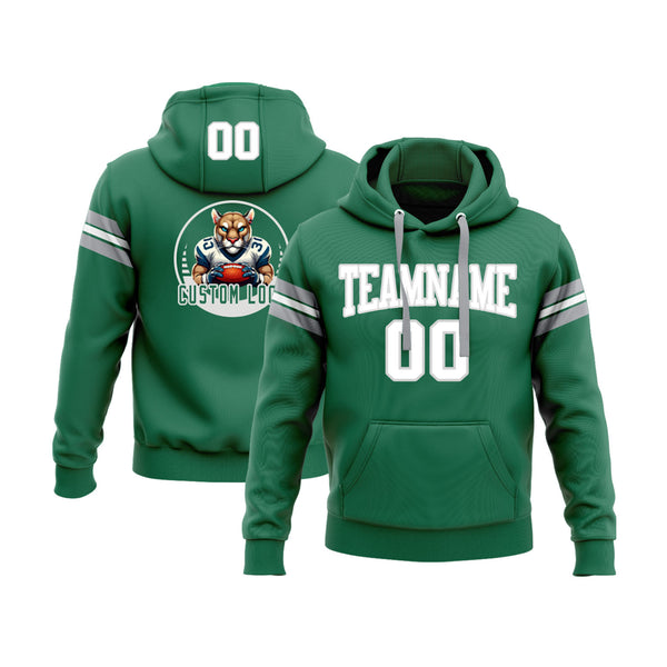 Custom Kelly Green White-Gray Personalized Sports Team Embroidered Pullover Hoodie