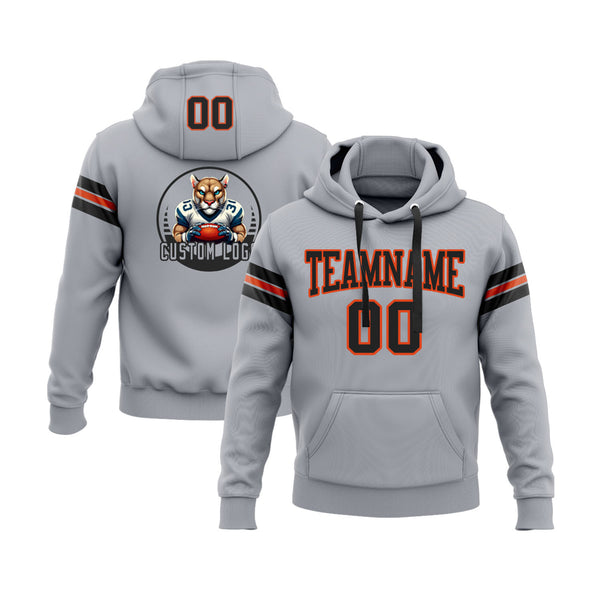 Custom Gray Black-Orange Personalized Sports Team Embroidered Pullover Hoodie