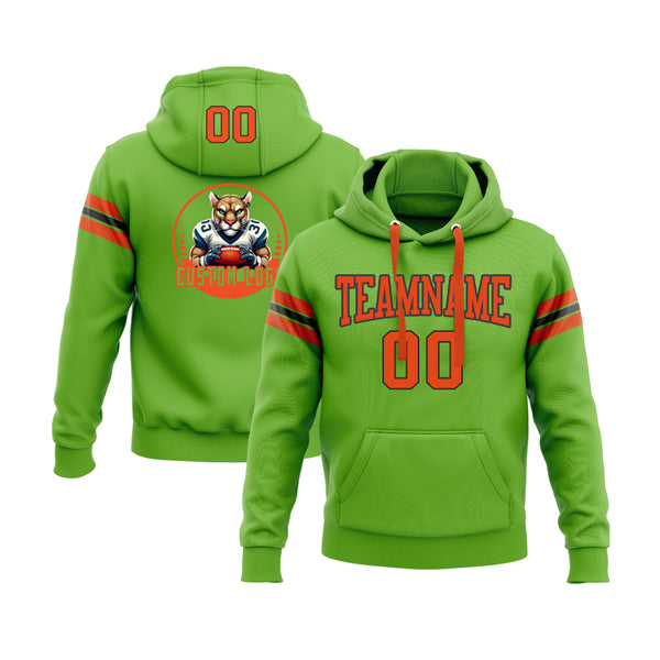 Custom Neon Green Orange Personalized Sports Team Embroidered Pullover Hoodie