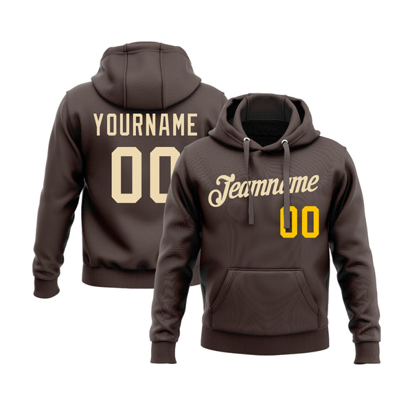 Custom Brown Cream-Gold Personalized Sports Team Embroidered Pullover Hoodie