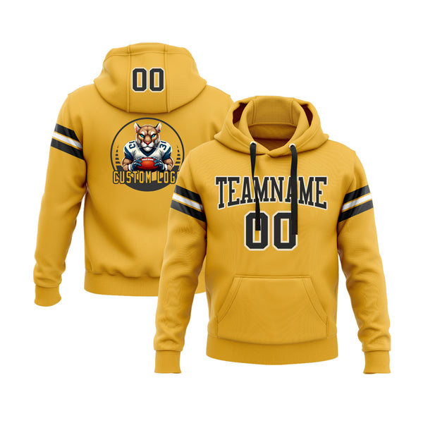 Custom Gold Black-White Personalized Sports Team Embroidered Pullover Hoodie